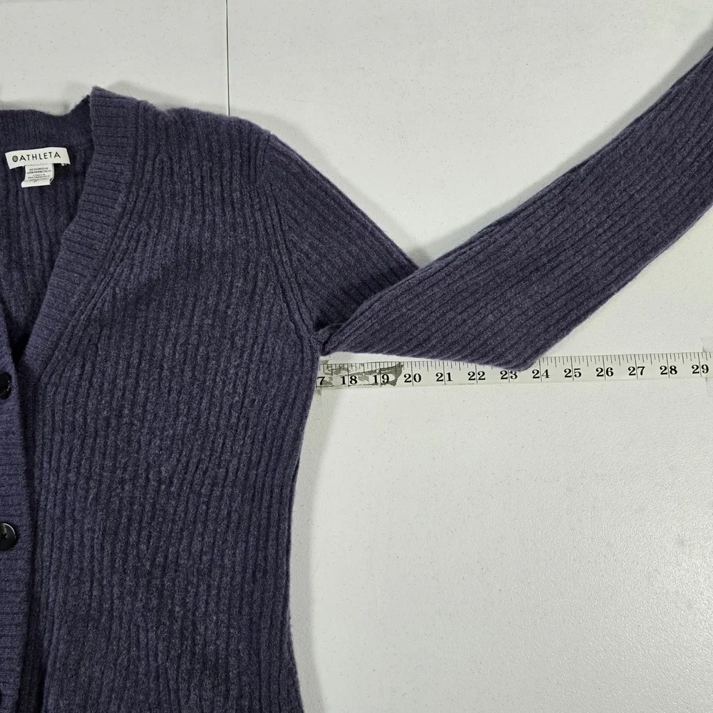 Athleta Purple Ribbed V-Neck Cardigan‎ Button Front Knit Women Small Merino Wool